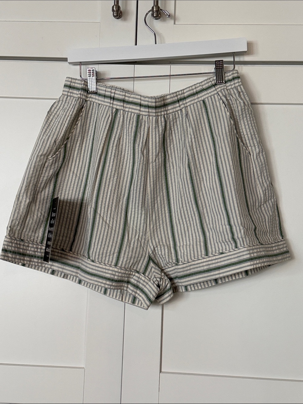 Tuckernuck Seersucker Green, Blue and White Striped Shorts